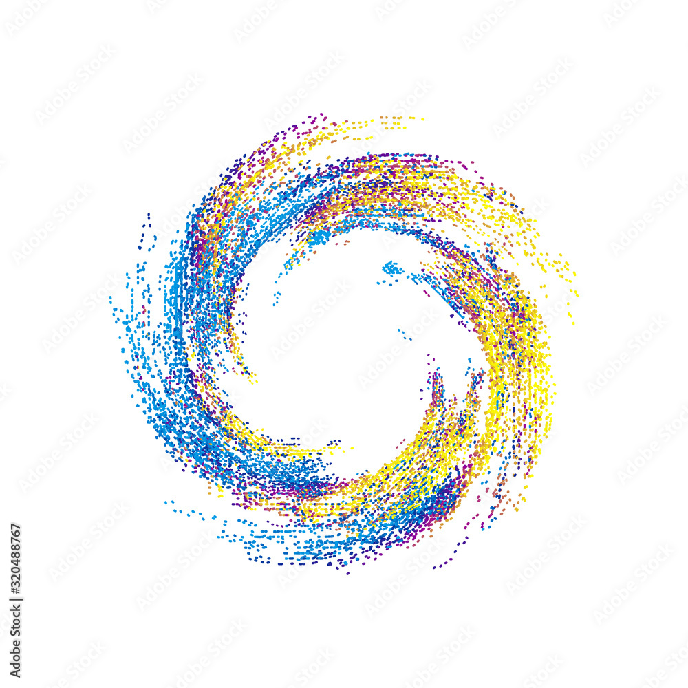Wall mural colorful dynamic polka dot particles forming a splash swirl pattern