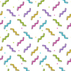 Vector bright seamless pattern with zig zag stripes and dot on w