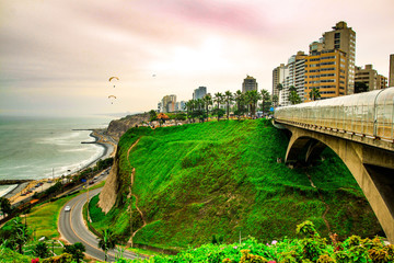 Lima, Peru - May 2012: Miraflores is a district of the Lima Province in Peru. It is an exclusive residential and upscale shopping district south of downtown Lima.