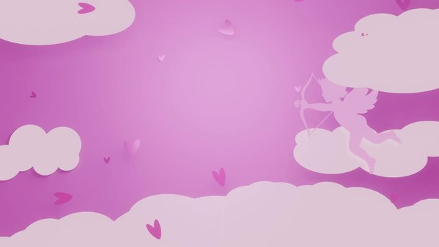 Abstract background design with Cupid flies on the sky in the pink background, Valentine Day concept. Paper art and 3D Rendering  modern style Footage.