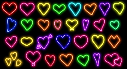 Heart neon .Heart  neon vector set.Heart  neon vector icon.