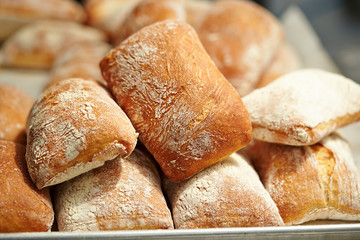 Pile of bread at bakery 