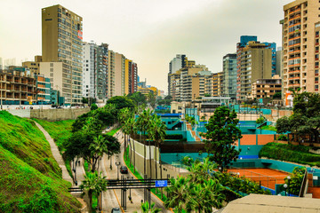 Lima, Peru - May 2012: Miraflores is a district of the Lima Province in Peru. It is an exclusive residential and upscale shopping district south of downtown Lima.