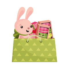 Carton Gift Package with Macaroons and Rabbit Fluffy Toy Vector Illustration