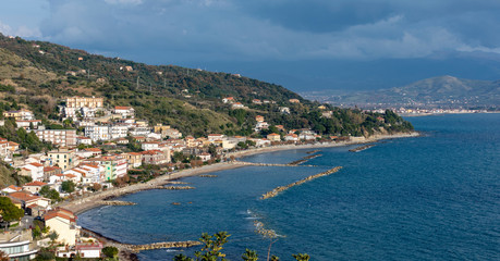 Naklejka na ściany i meble Landscape Pioppi village, from cilento coast, Italy