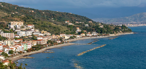 Fototapeta na wymiar Landscape Pioppi village, from cilento coast, Italy