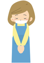 マスクをする事を謝る女性店員