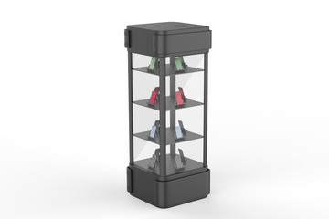 Transparent Display Case Glass Showcase Mobile Phone Display Counter. 3d illustration
