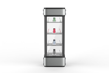 Transparent Display Case Glass Showcase Mobile Phone Display Counter. 3d illustration
