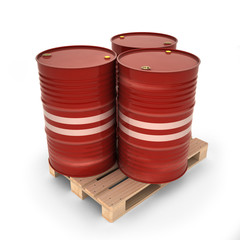 Red barrels on a pallet (3d illustration)