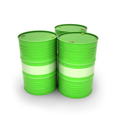 Green barrels on a white background (3d illustration)