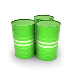 Green barrels on a white background (3d illustration)