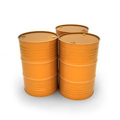 Orange barrels on a white background (3d illustration)