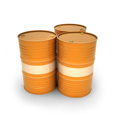 Orange barrels on a white background (3d illustration)