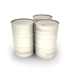 White barrels on a white background (3d illustration)