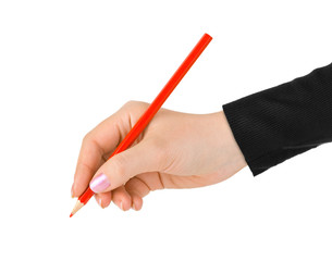 Red pencil in hand