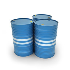 Blue barrels on a white background (3d illustration)