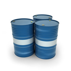 Blue barrels on a white background (3d illustration)