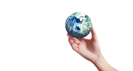 Globe ,earth in human hand, holding our planet glowing