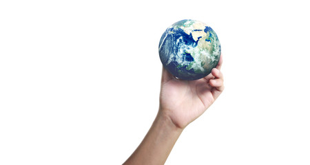 Globe ,earth in human hand, holding our planet glowing