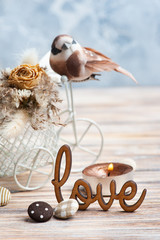 Bouquet of dry flowers on decorative bike