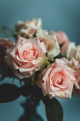 Close up of  pink rose bouquet in a vase