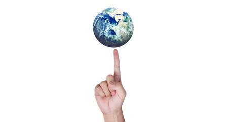 Globe ,earth in human hand, holding our planet glowing
