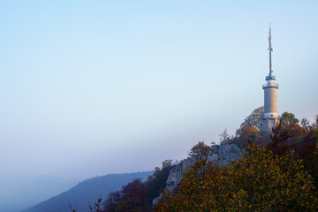 Fototapeta na wymiar tower during a foggy morning
