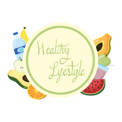 healthy life style lettering and set icons