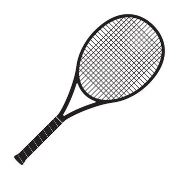 Tennis racket icon. Black silhouette. Vector illustration.
