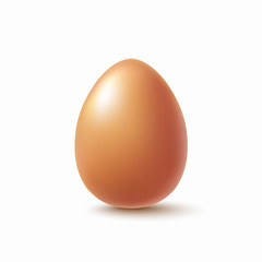 Chicken brown egg with shadow isolated on white background. Vector farm product icon for Easter design..
