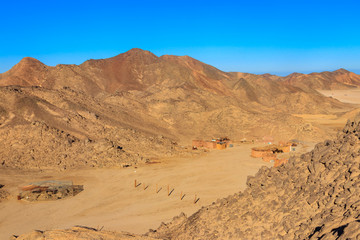 Buildings in bedouin village in Arabian desert, Egypt. View from above