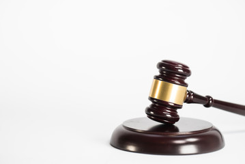 Judge's gavel.  Law and justice concept. White background with copy space.