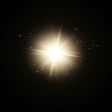 Lens flare. Camera Flash. Sunlight isolated on black background