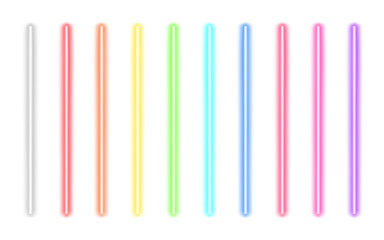 Neon glow sticks. Fluorescent laser rays. Beams of light - obrazy, fototapety, plakaty