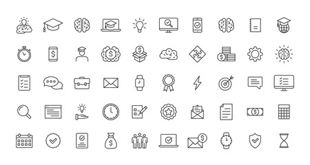 Set of Education and Learning web icons in line style. School, university, textbook, learning. Vector illustration.