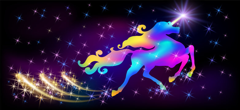 Beautiful Unicorn Glowing Dark Vibrant Neon Stock Illustration 2212575809