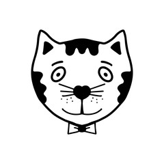 Vector hand drawn  cat's face. Cute character. cartoon  doodle illustration. Print for clothes