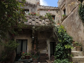 Erice – typical medieval building with the garden