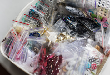 Set of interesting details for handmade work, concept of handcraft  