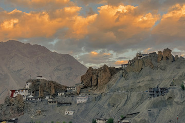 DHANKAR MONASTERY at Sunset, Spiti Valley, Himachal Pradesh, India