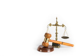 Judge's gavel.  Law and justice concept. White background with copy space.