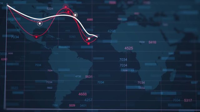 4K Business animation of falling chart of currency rate and economics decrease. Declining financial chart. Infographics world statistics. Global data showing loss or global decline
