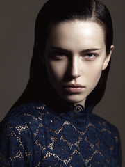 close-up beauty portrait of fashion model. Studio portrait of young beautiful woman - 320506511