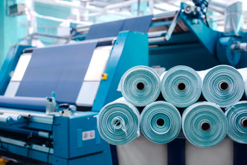Textile Manufacturing. Circular knitted fabric. Textile factory in spinning production line and a rotating machinery and equipment production company. Clothing industry. Manufacturing textile fabrics.