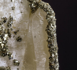 Mineral pyrite on quartz, known as fool's gold