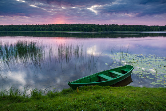 Boat on the Olecko Wielkie lake in Olecko, Masuria, Poland