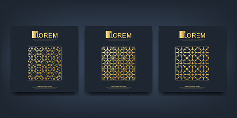 Modern vector template for brochure, Leaflet, flyer, advert, cover, magazine or annual report. A4 size. Islamic design book layout. Abstract golden presentation in islamic style.