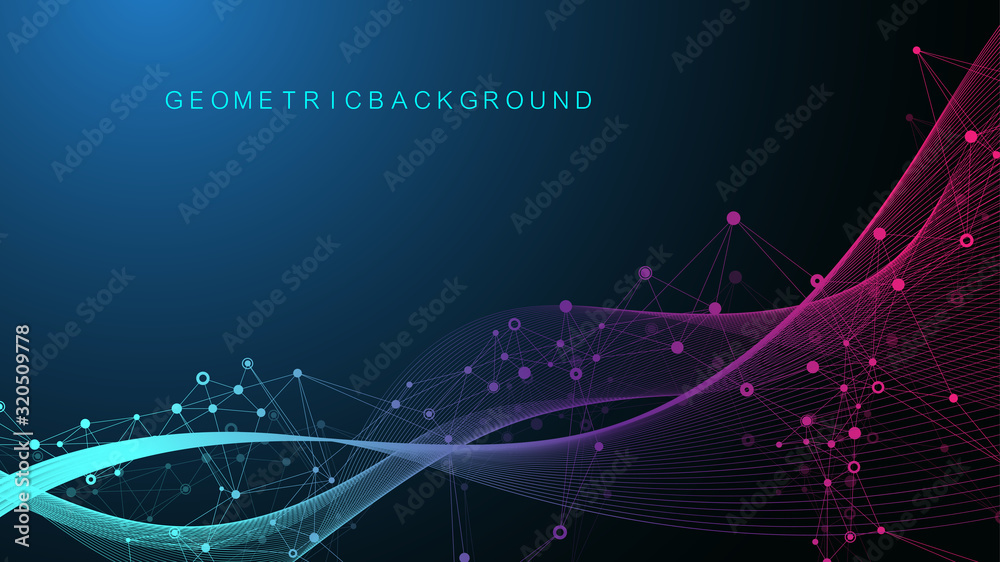 Fototapete Abstract plexus background with connected lines and dots. Molecule and communication background. Graphic background for your design. Lines plexus big data visualization. Vector illustration.