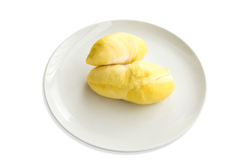 King of fruits, durian on white plate isolated